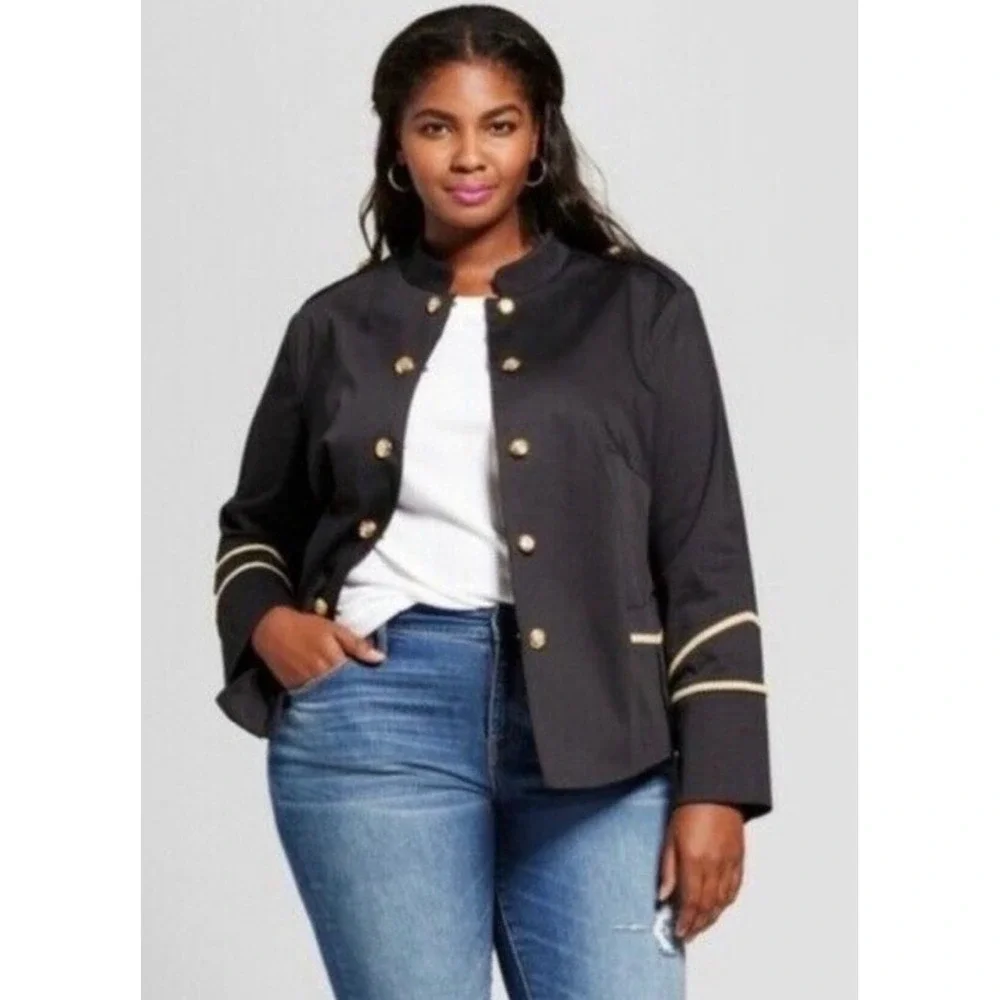 Ava & Viv Womens 4X Military Jacket Black Gold Button Braid Trim Ebony F16828152